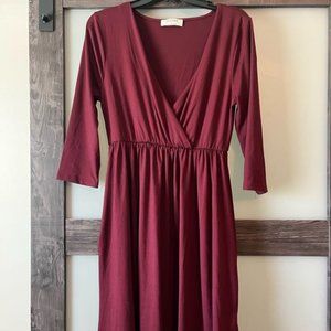 Zenana Maroon Faux Wrap Dress
